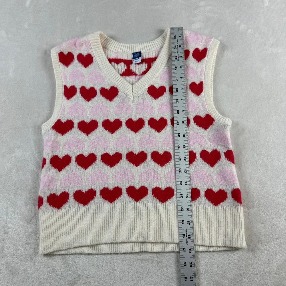 Old Navy Heart Sweater Vest Girls XXL 18 Pink Red White V-Neck Knit Coquette‎